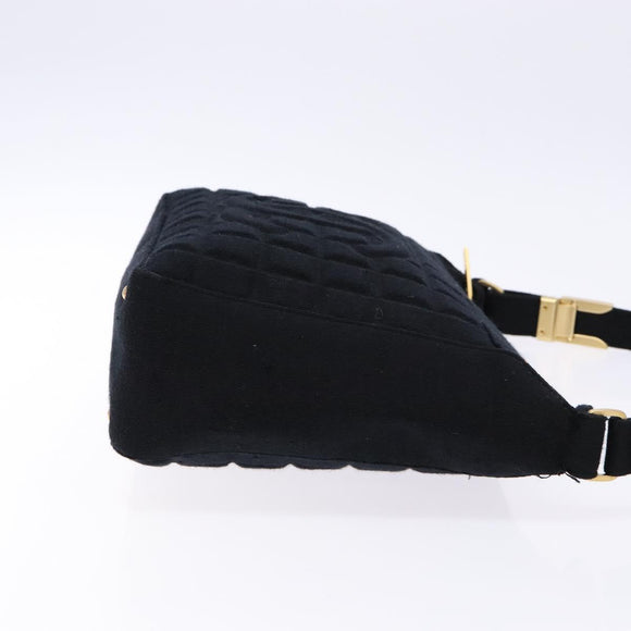 CHANEL Choco Bar Shoulder Bag Cotton Black Gold CC Auth bs28407