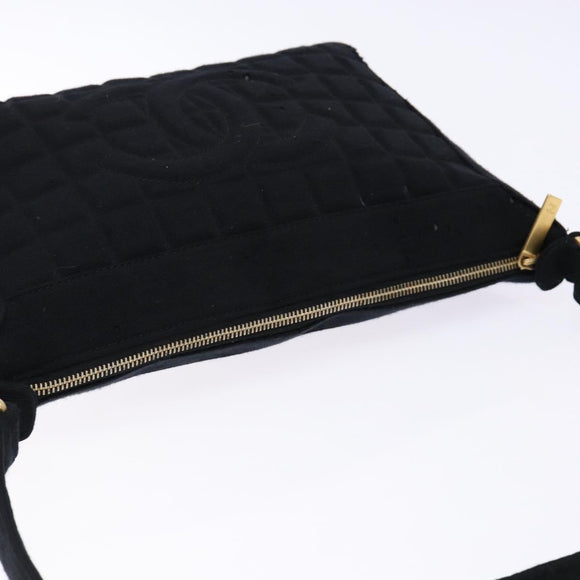 CHANEL Choco Bar Shoulder Bag Cotton Black Gold CC Auth bs28407