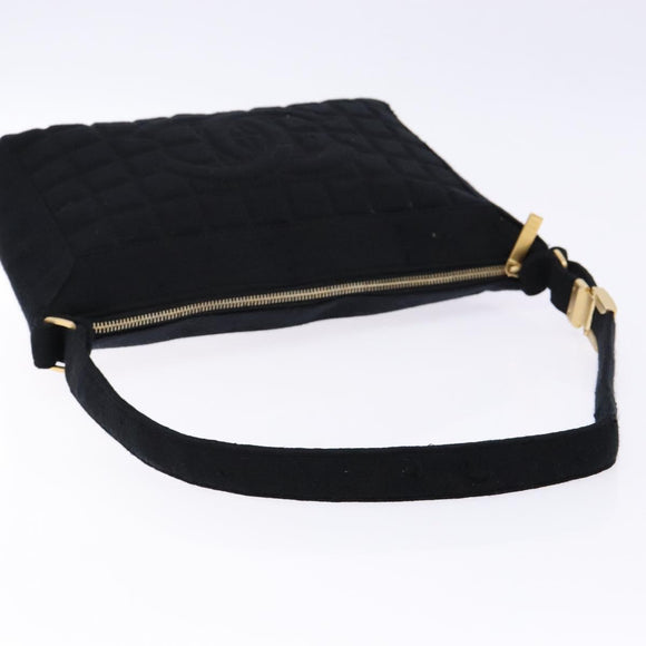 CHANEL Choco Bar Shoulder Bag Cotton Black Gold CC Auth bs28407