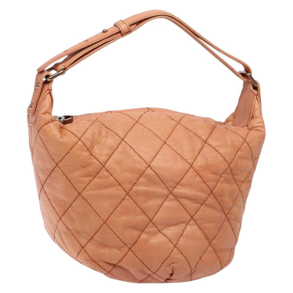 CHANEL Wide Stretch Shoulder Bag Leather Violet Silver CC Auth bs28413