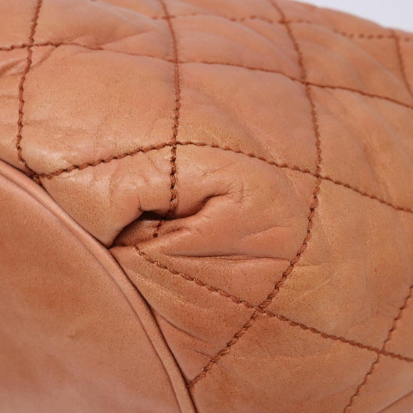 CHANEL Wide Stretch Shoulder Bag Leather Violet Silver CC Auth bs28413