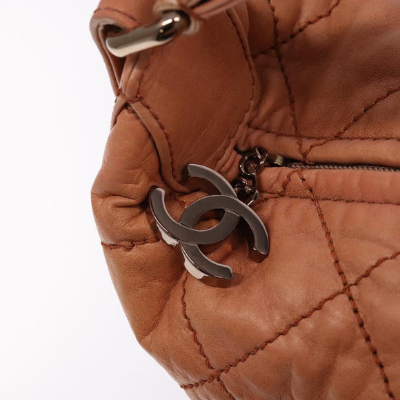 CHANEL Wide Stretch Shoulder Bag Leather Violet Silver CC Auth bs28413