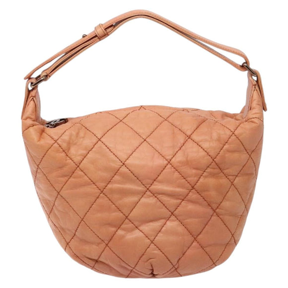 CHANEL Wide Stretch Shoulder Bag Leather Violet Silver CC Auth bs28413