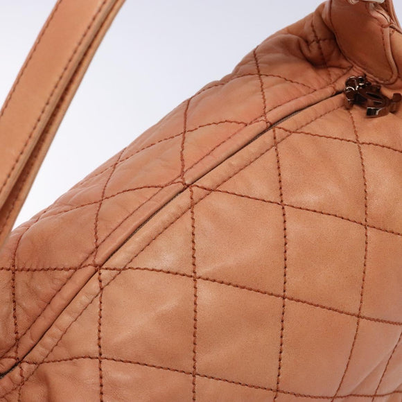 CHANEL Wide Stretch Shoulder Bag Leather Violet Silver CC Auth bs28413