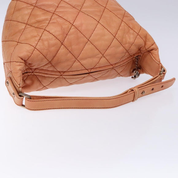 CHANEL Wide Stretch Shoulder Bag Leather Violet Silver CC Auth bs28413