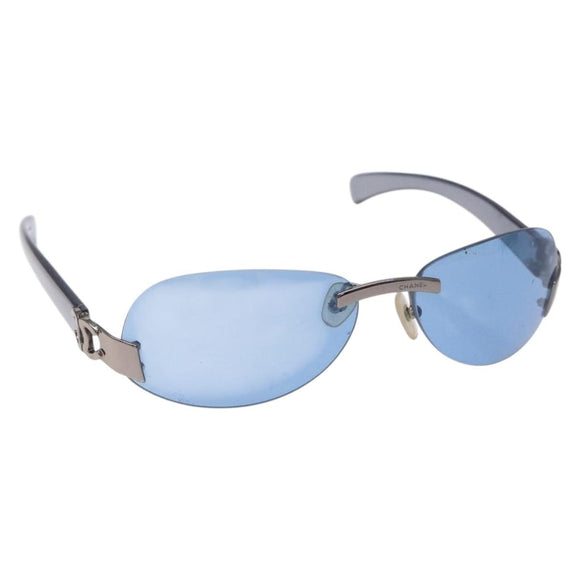 CHANEL Sunglasses Plastic Blue CC Auth bs28414