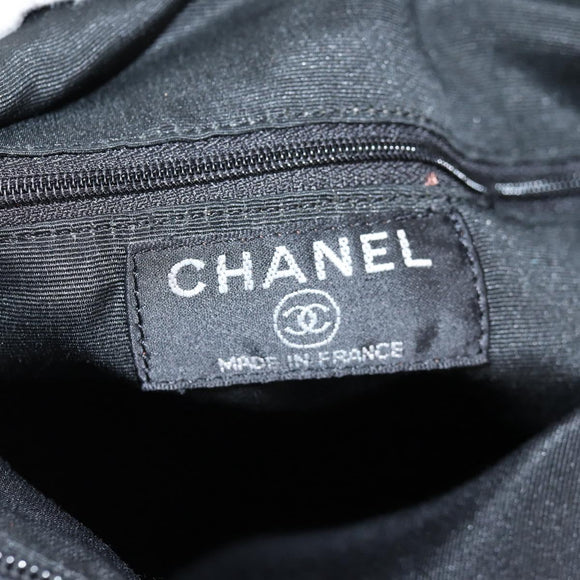 CHANEL Sports Shoulder Bag Canvas Black Silver Auth bs28419