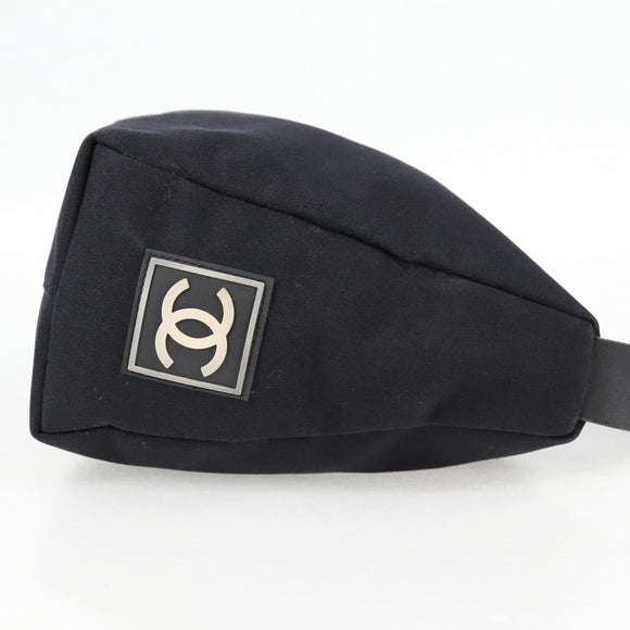 CHANEL Sports Shoulder Bag Canvas Black Silver Auth bs28419
