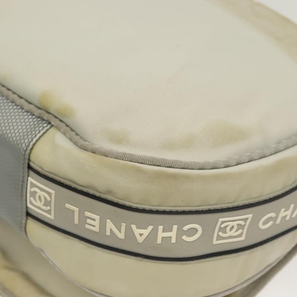 CHANEL Sports Shoulder Bag Nylon Beige Silver CC Auth bs28420