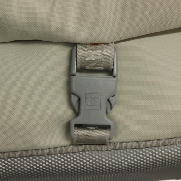 CHANEL Sports Shoulder Bag Nylon Beige Silver CC Auth bs28420