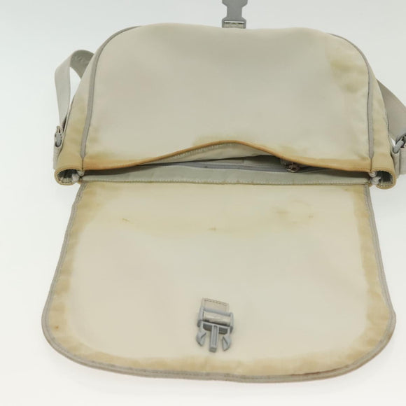 CHANEL Sports Shoulder Bag Nylon Beige Silver CC Auth bs28420