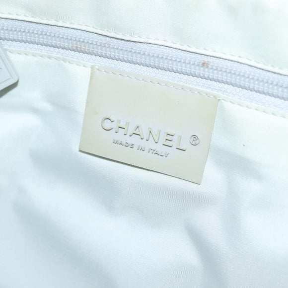 CHANEL Sports Shoulder Bag Nylon Beige Silver CC Auth bs28420
