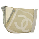 CHANEL Sports Shoulder Bag Nylon Beige Silver CC Auth bs28420-1