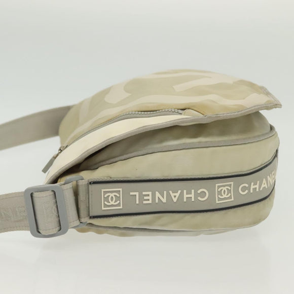 CHANEL Sports Shoulder Bag Nylon Beige Silver CC Auth bs28420