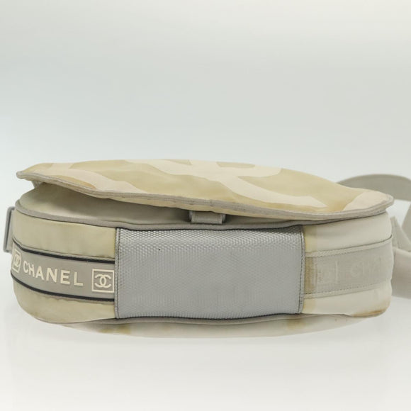 CHANEL Sports Shoulder Bag Nylon Beige Silver CC Auth bs28420