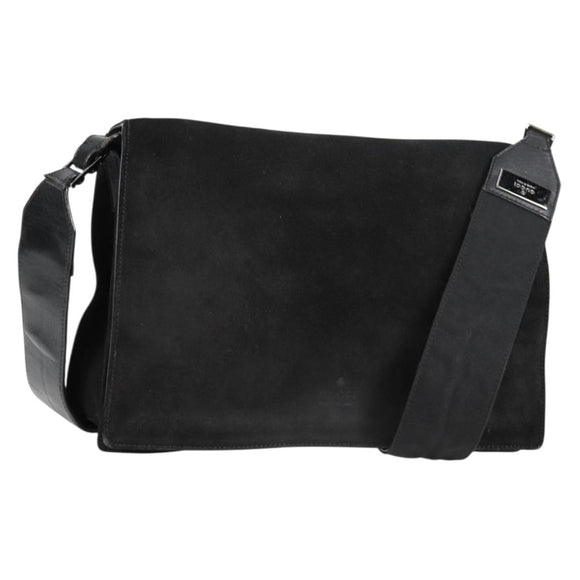 GUCCI Shoulder Bag Suede Black Silver 001 3258 Auth bs28426