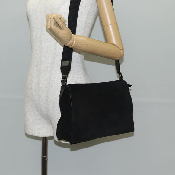 GUCCI Shoulder Bag Suede Black Silver 001 3258 Auth bs28426