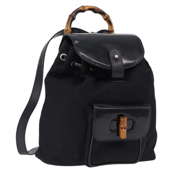 GUCCI Bamboo Backpack Nylon Black Silver 03 2265 0030 Auth bs28427