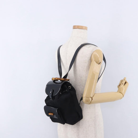GUCCI Bamboo Backpack Nylon Black Silver 03 2265 0030 Auth bs28427