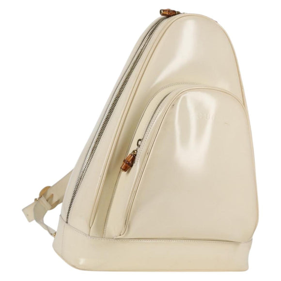 GUCCI Body Bag Enamel White Gold 003 2113 0027 Auth bs28429