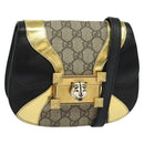 GUCCI GG Supreme Ojiride Bag Leather PVC Leather Beige Black 500781 Auth bs28443-1