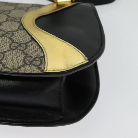 GUCCI GG Supreme Ojiride Bag Leather PVC Leather Beige Black 500781 Auth bs28443