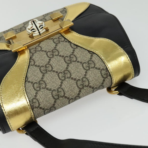 GUCCI GG Supreme Ojiride Bag Leather PVC Leather Beige Black 500781 Auth bs28443