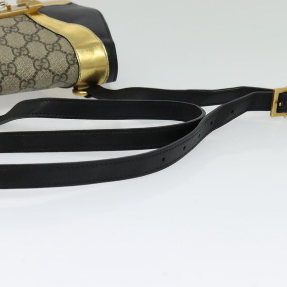 GUCCI GG Supreme Ojiride Bag Leather PVC Leather Beige Black 500781 Auth bs28443