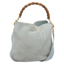 GUCCI Bamboo Hand Bag Suede 2way Outlet Light Blue Gold 001 1638 Auth bs28445-1