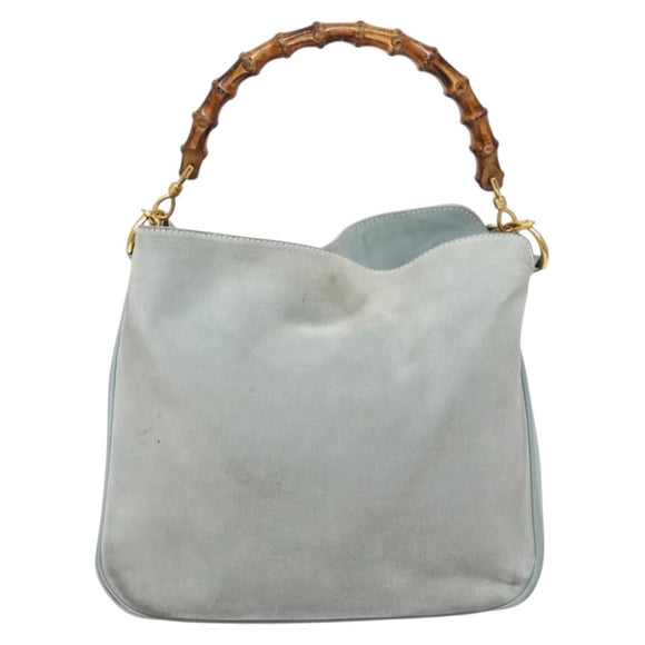 GUCCI Bamboo Hand Bag Suede 2way Outlet Light Blue Gold 001 1638 Auth bs28445