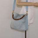 GUCCI Bamboo Hand Bag Suede 2way Outlet Light Blue Gold 001 1638 Auth bs28445-22