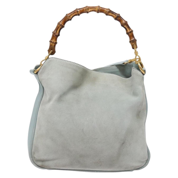 GUCCI Bamboo Hand Bag Suede 2way Outlet Light Blue Gold 001 1638 Auth bs28445