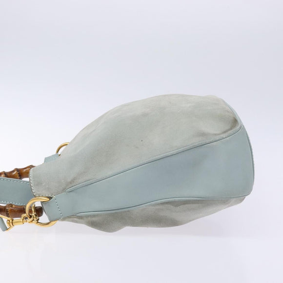 GUCCI Bamboo Hand Bag Suede 2way Outlet Light Blue Gold 001 1638 Auth bs28445