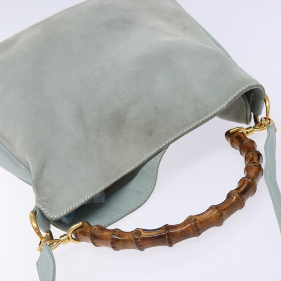 GUCCI Bamboo Hand Bag Suede 2way Outlet Light Blue Gold 001 1638 Auth bs28445