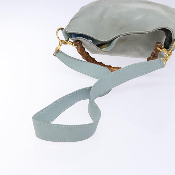 GUCCI Bamboo Hand Bag Suede 2way Outlet Light Blue Gold 001 1638 Auth bs28445