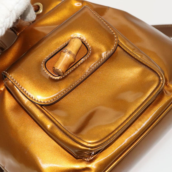 GUCCI Bamboo Backpack Enamel Outlet Brown Gold 003 8030 Auth bs28446