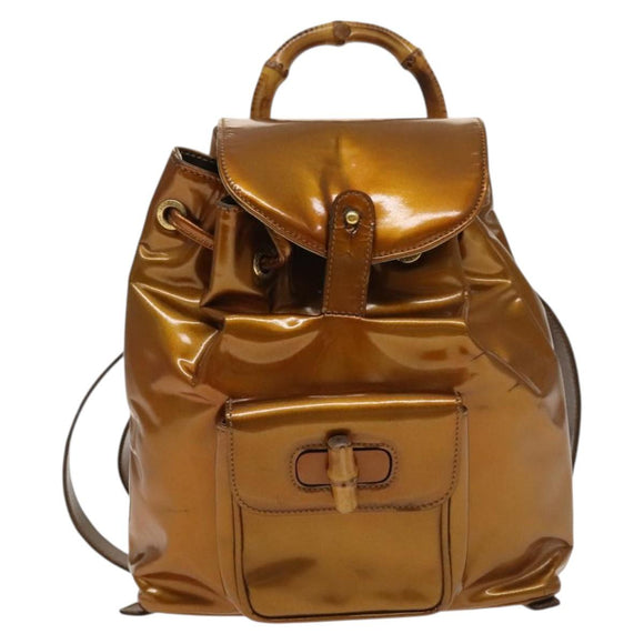 GUCCI Bamboo Backpack Enamel Outlet Brown Gold 003 8030 Auth bs28446