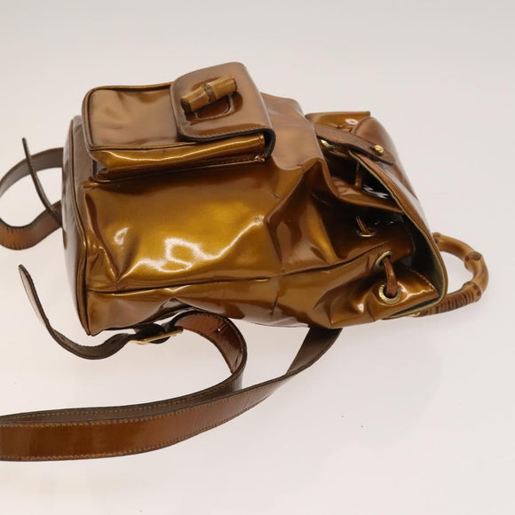 GUCCI Bamboo Backpack Enamel Outlet Brown Gold 003 8030 Auth bs28446