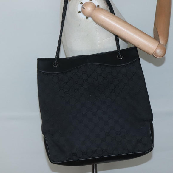 GUCCI GG Canvas Shoulder Bag Black Silver 109141 Auth bs28455