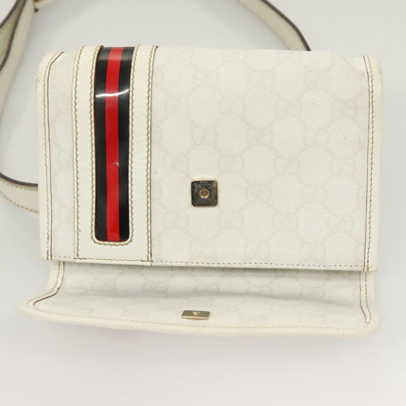 GUCCI GG Supreme Sherry Line Waist bag PVC White Gold 1669 Auth bs28457