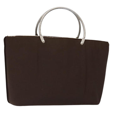 CHANEL Hand Bag Nylon Brown Silver CC Auth bs28458