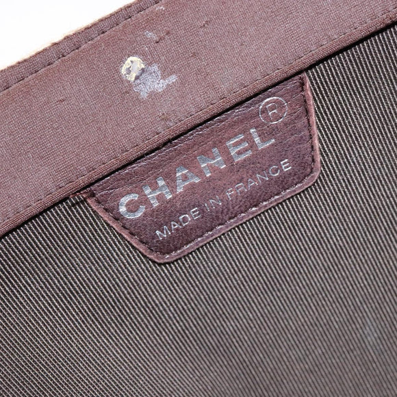 CHANEL Hand Bag Nylon Brown Silver CC Auth bs28458