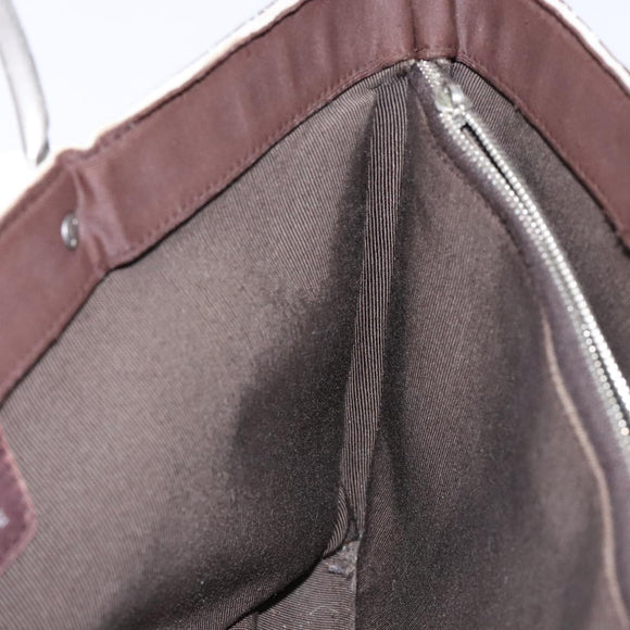 CHANEL Hand Bag Nylon Brown Silver CC Auth bs28458