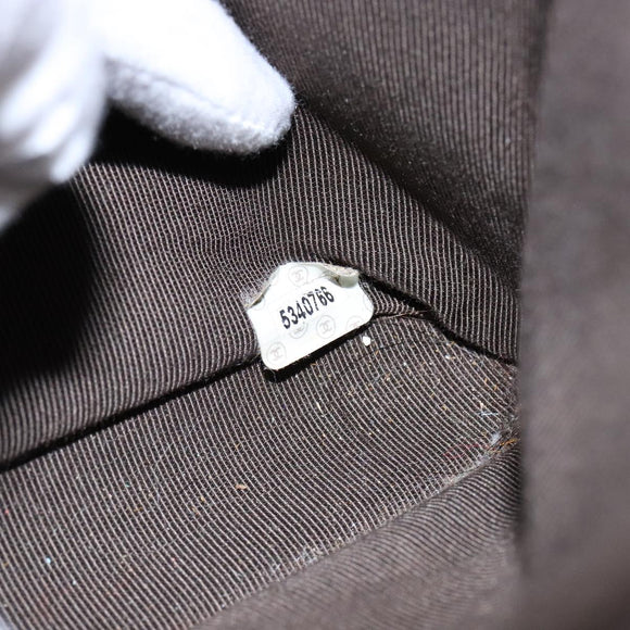 CHANEL Hand Bag Nylon Brown Silver CC Auth bs28458