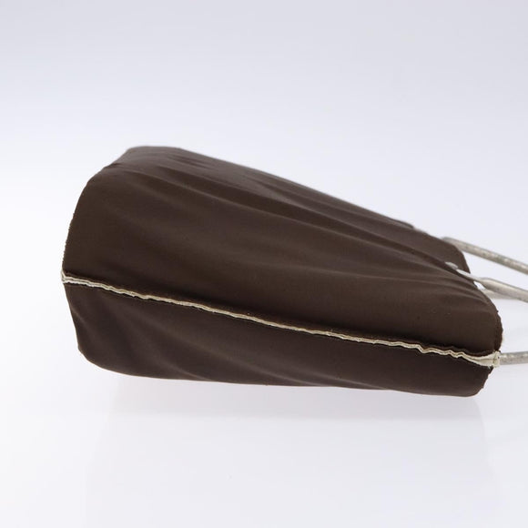 CHANEL Hand Bag Nylon Brown Silver CC Auth bs28458