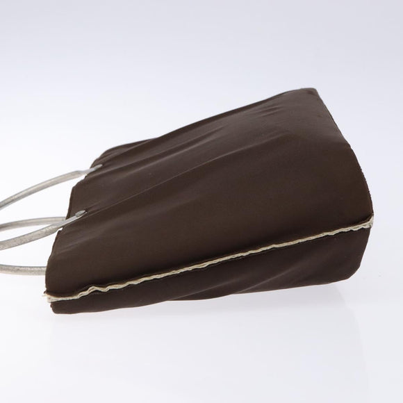 CHANEL Hand Bag Nylon Brown Silver CC Auth bs28458