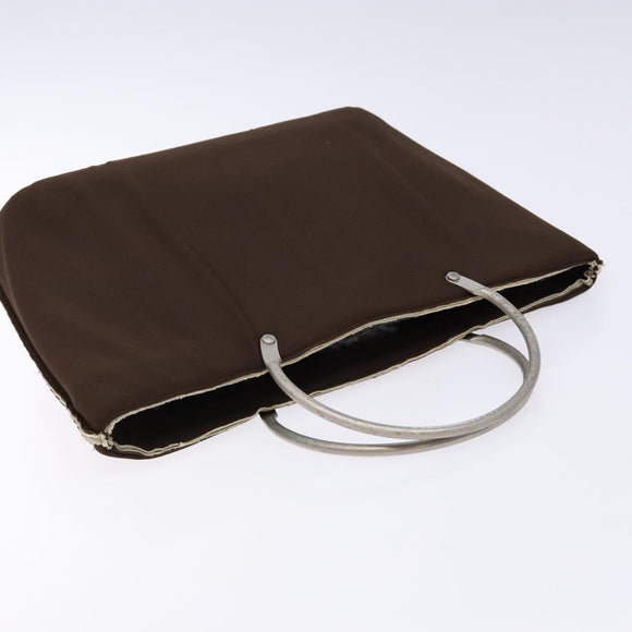 CHANEL Hand Bag Nylon Brown Silver CC Auth bs28458