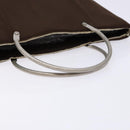 CHANEL Hand Bag Nylon Brown Silver CC Auth bs28458-7