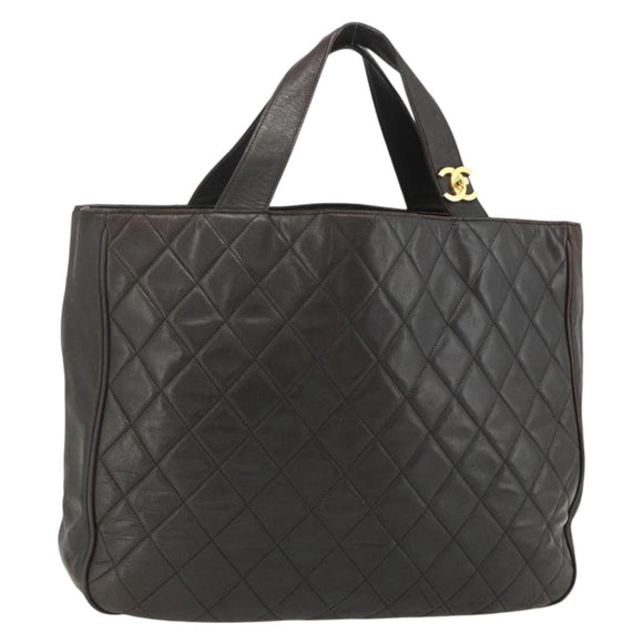 CHANEL Matelasse Tote Bag Leather Brown Gold CC Auth bs28459