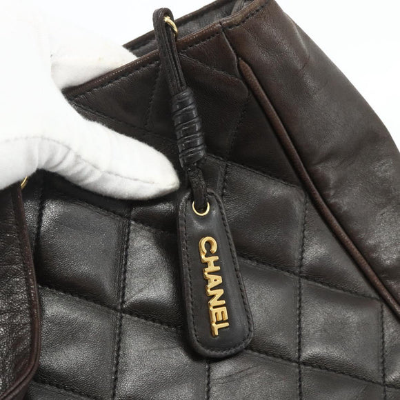 CHANEL Matelasse Tote Bag Leather Brown Gold CC Auth bs28459